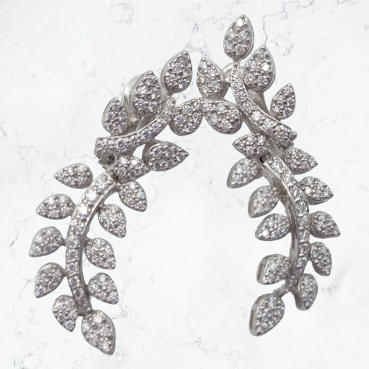 Flower Leaf Diamond Dangle Earrings